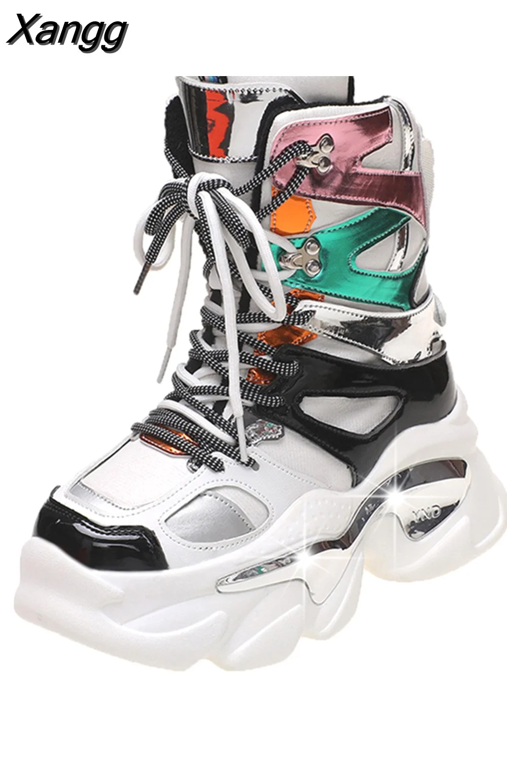Punklens Fashion Women Chunky Platform Motorcycle Boots 2023 Lace Up Thick Bottom Ankle Botas Mujer High Top Punk Sneaker Shoes