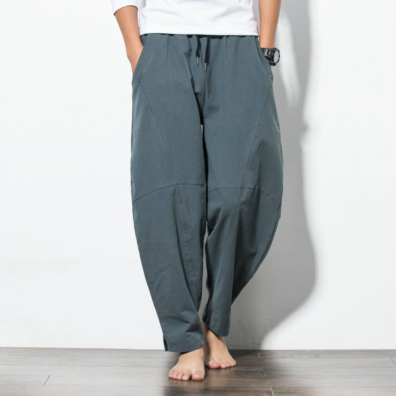 Chinese Style Harem Pants Men Streetwear Casual Joggers Mens Pants Cotton Linen Sweatpants Ankle-length Men Trousers 2025 New
