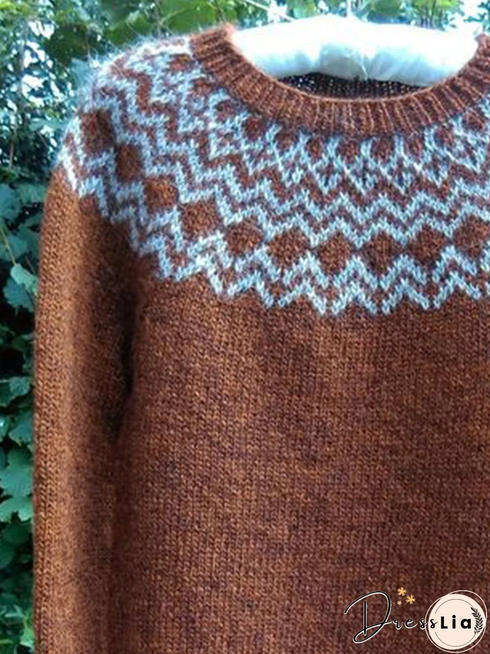 Vintage Winter Knitted Mid-weight Micro-Elasticity Daily Loose Crew Neck Sweater for Women