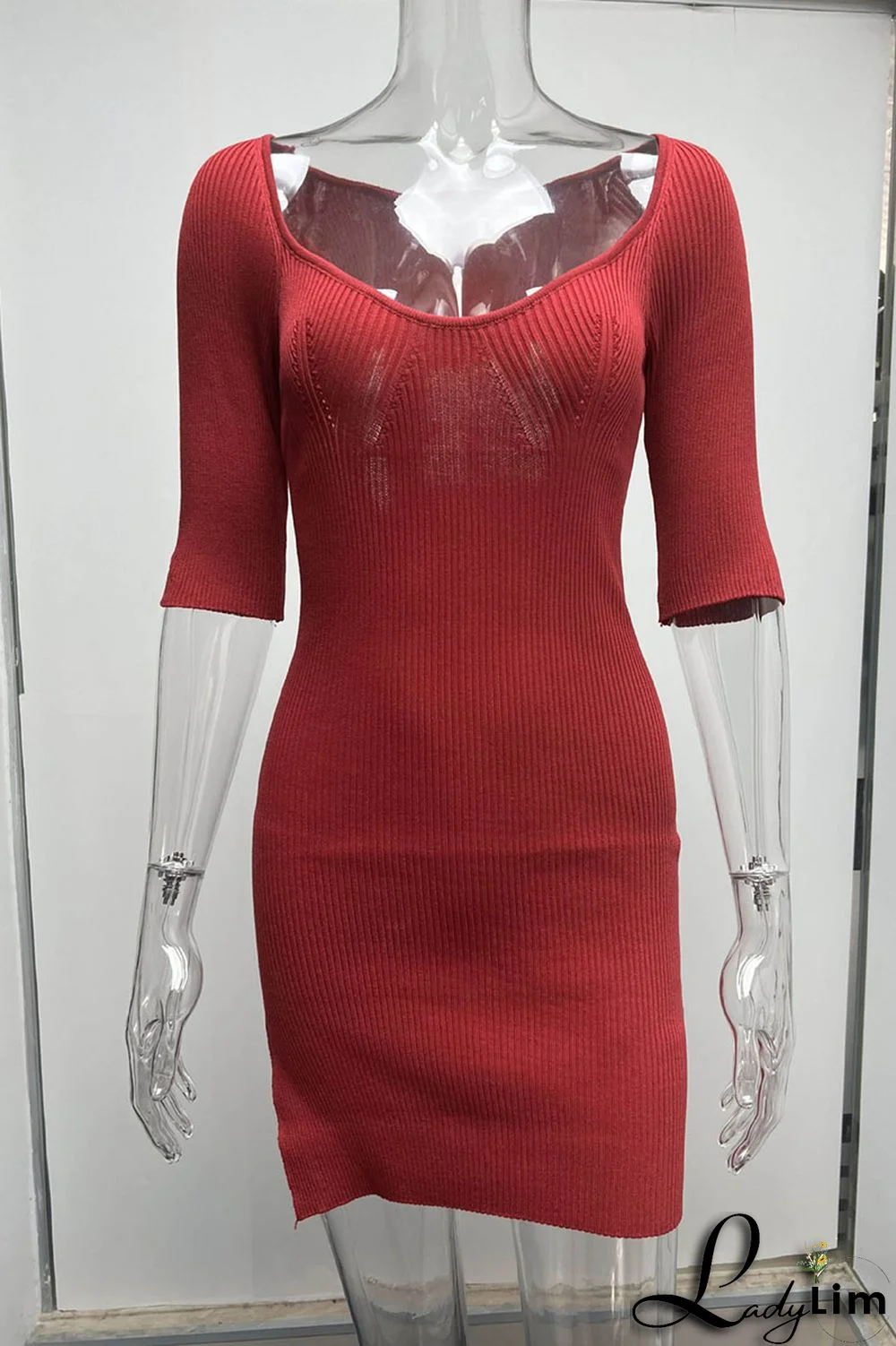 Grey Sexy Solid Patchwork U Neck Pencil Skirt Dresses