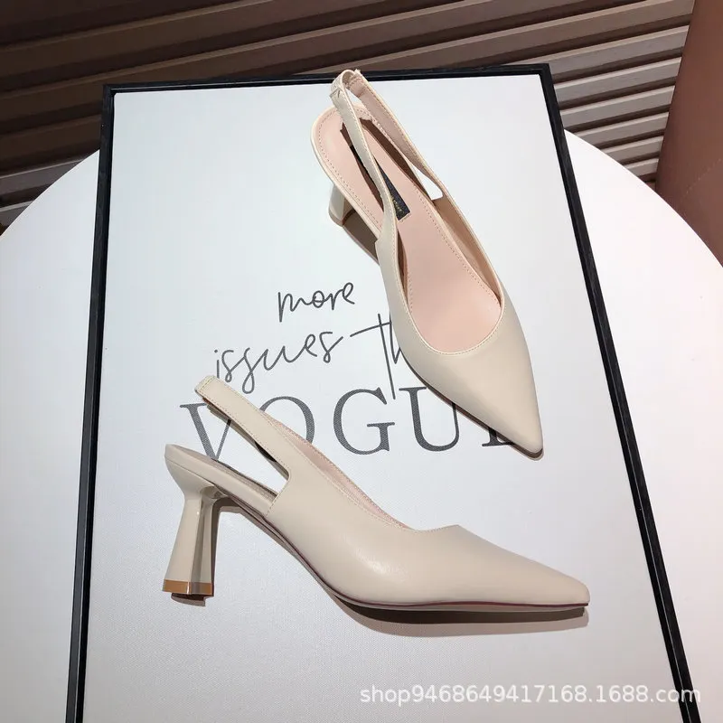 Breakj Breakj Sandals 2025 New French Retro Pointed Thick Heel High Heel Shoes Back Empty Women's Professional Single Shoes