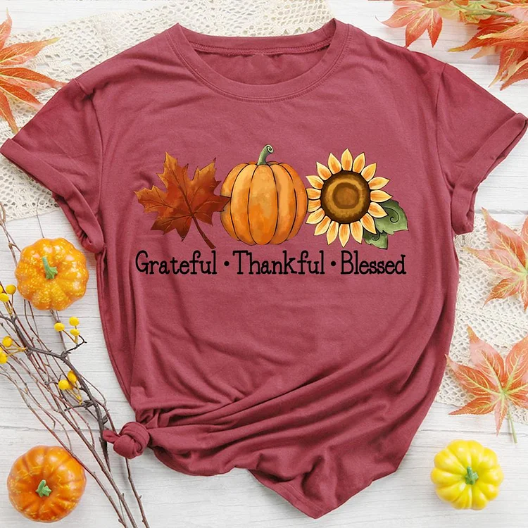 Grateful Thankful Blessed Fall T-Shirt-08535-Annaletters