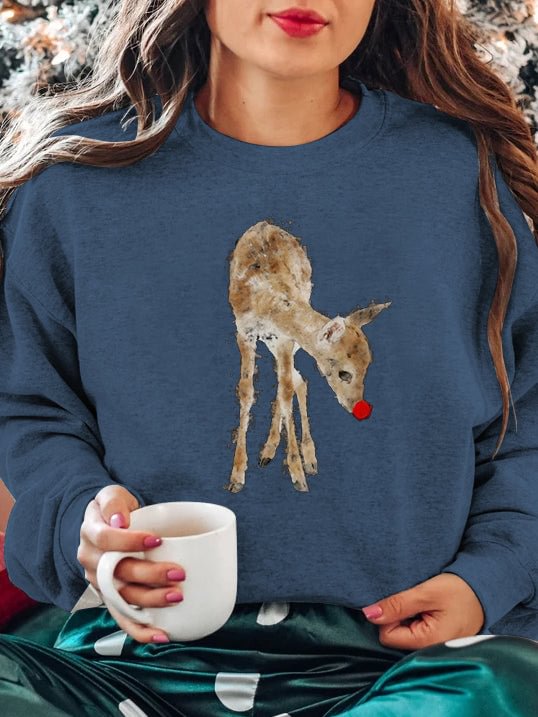 Long Sleeve Crew Neck Reindeer Sweatshirt