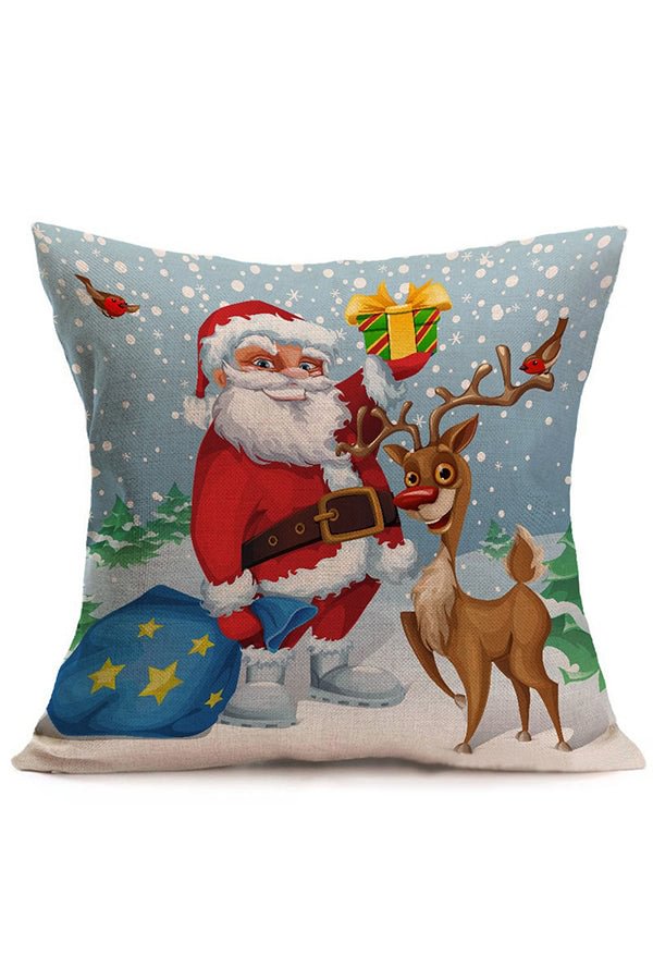 Cute Santa Claus Reindeer Gifts Print Christmas Throw Pillow Cover Red-elleschic