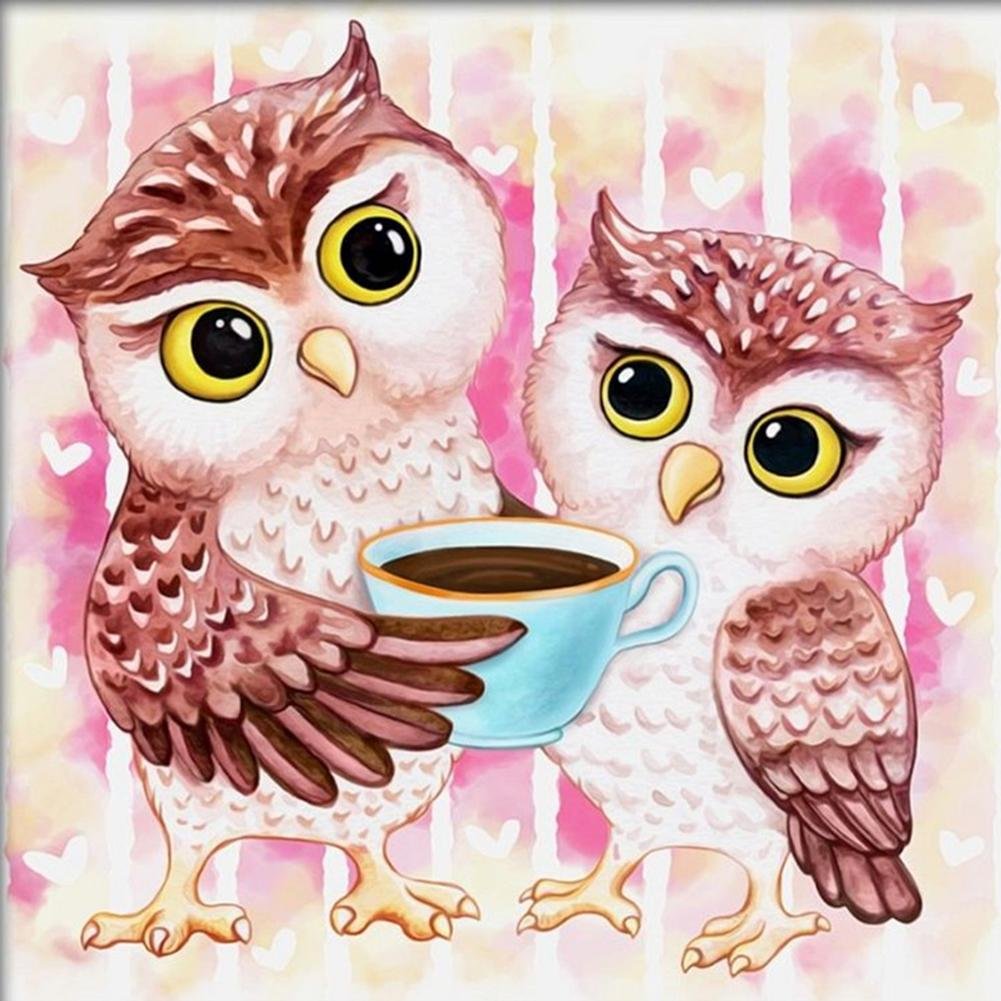 Full Round Diamond Painting - Cute Owls(30*30cm)