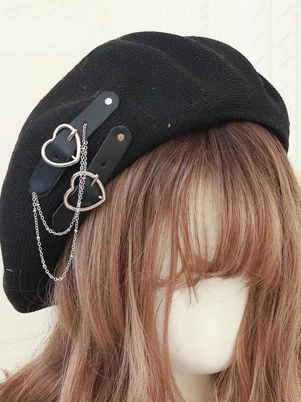 JK Style Buckle Knot Chain-trimmed Knitted Beret Hat