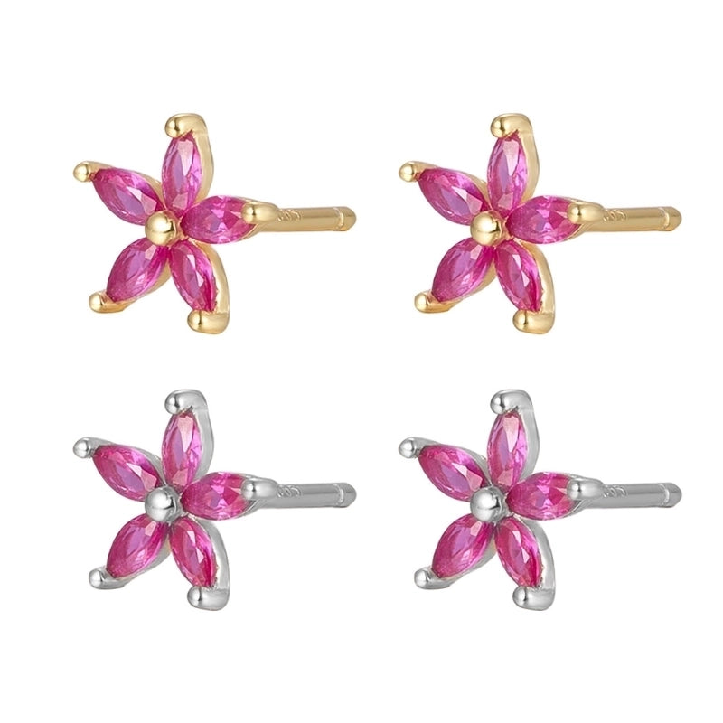 1 Pair 925 Sterling Silver Flower Ear Studs