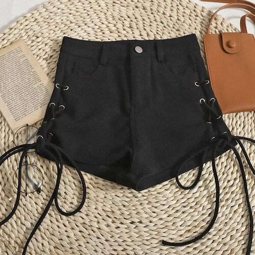 High Waist Lace-up Shorts for Women Summer High Street Skinny Shorts Harajuku