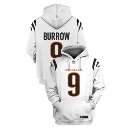 Men's Cincinnati Bengals #9 Joe Burrow 2021 White Pullover Hoodie TVTT