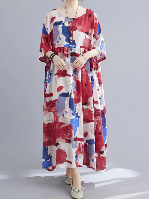 Loose Abstract Print Short Sleeve Casual Dress - yankia