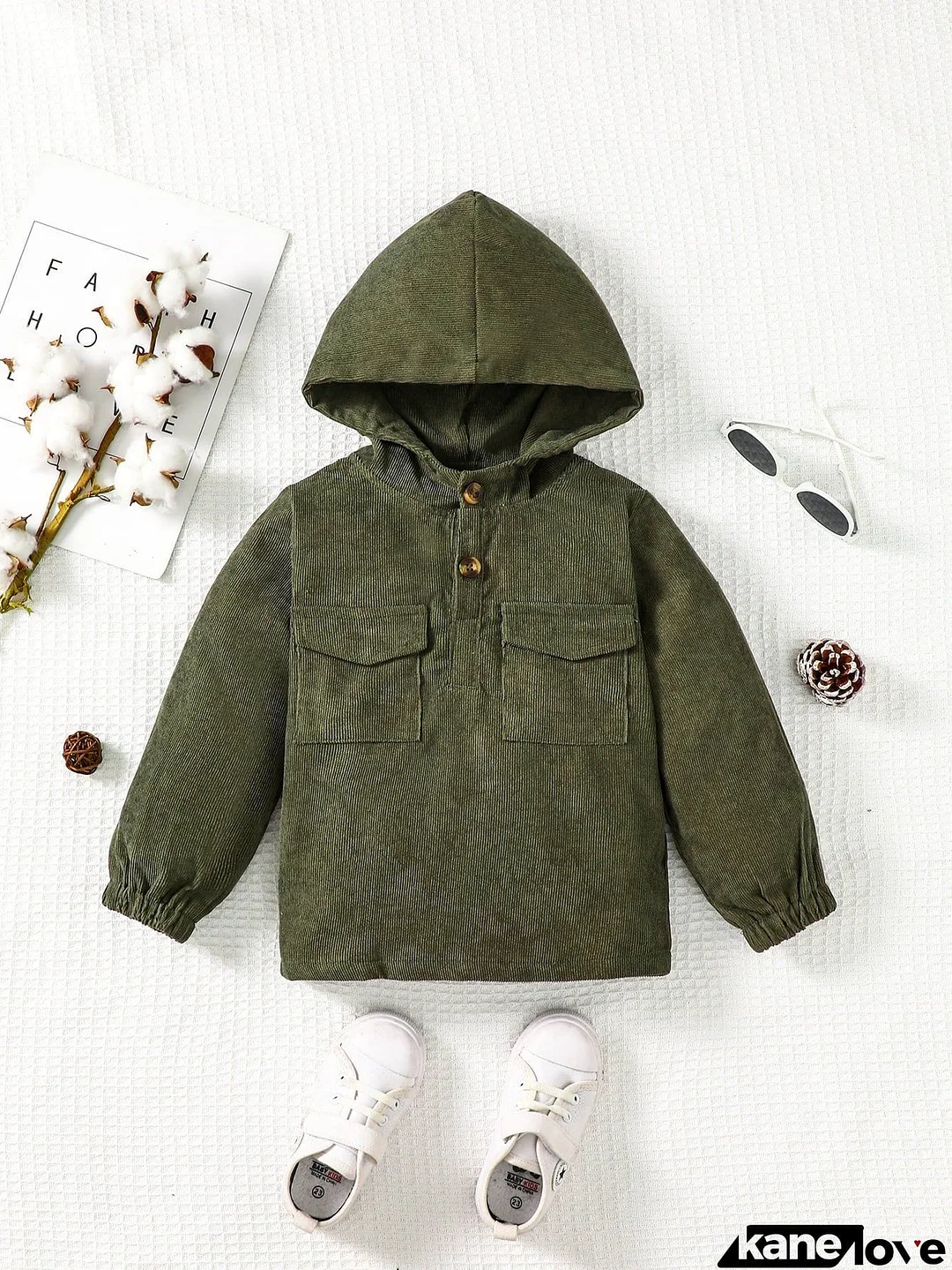 Buttoned Hoodie with Pockets