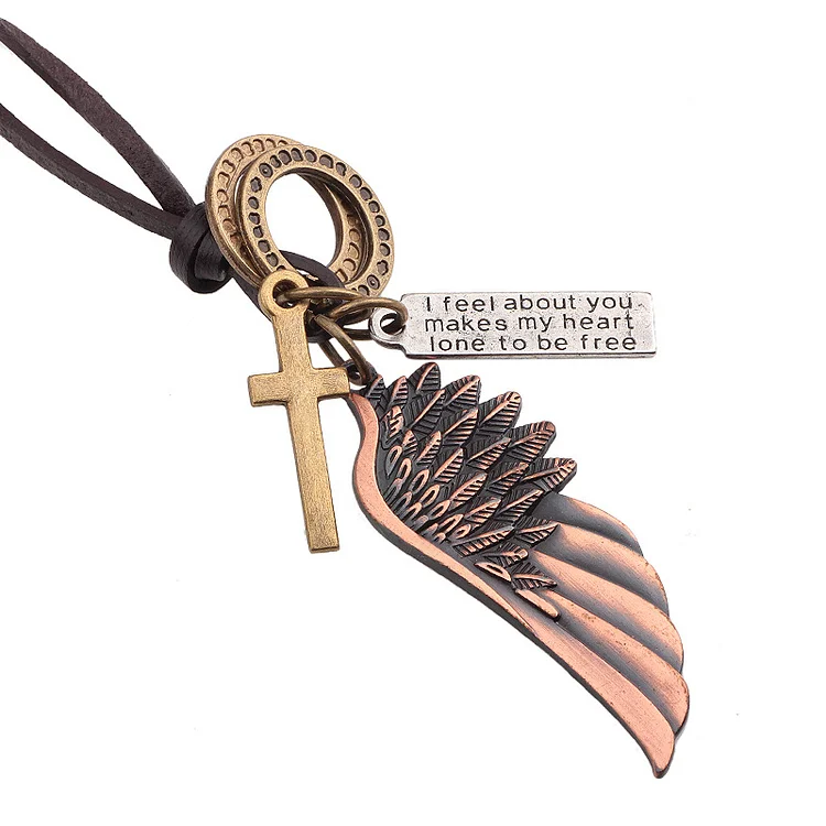 Vintage Angel Wings Leather Adjustable Necklace