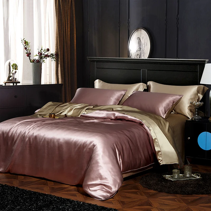 19 Momme Double Color Silk Bedding Set 4PC Pink & Gold REAL SILK LIFE