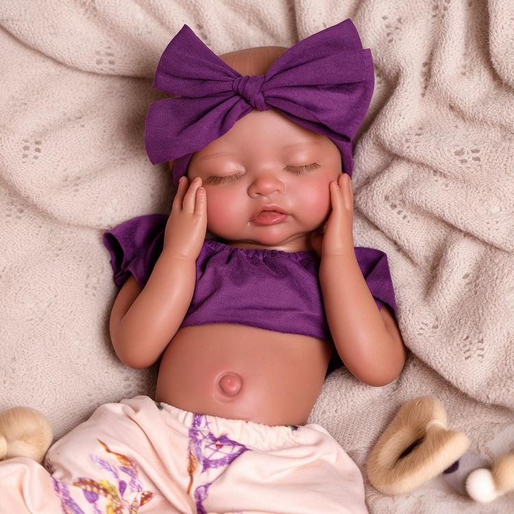 Babeside Nancy 16" Realistic Silicone Sleeping Baby African American Little Infant Girl Retaining Pacifier