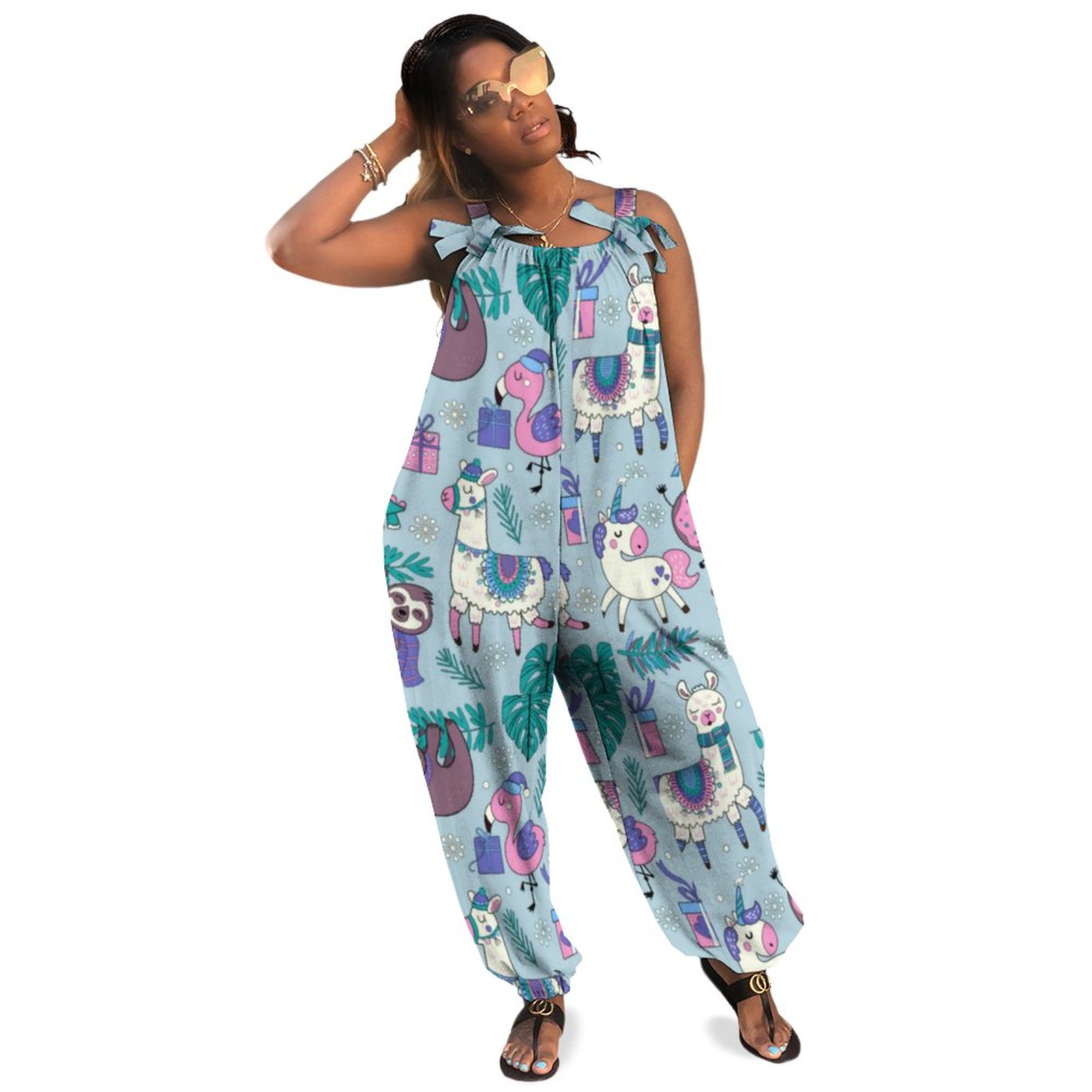 Whimsical Winter Critters Plus Size Dressy Jumpsuit Women Summer Wide Leg Party Wear Two Piece Jumpsuit Boho Casual Natural Waist