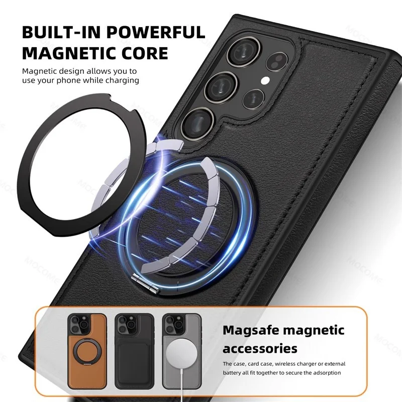 Suitable For Samsung S25Ultra Magnetic Rotating Stand Mobile Phone Case Galaxy S24Fe Leather Anti-Fall Protective Cover