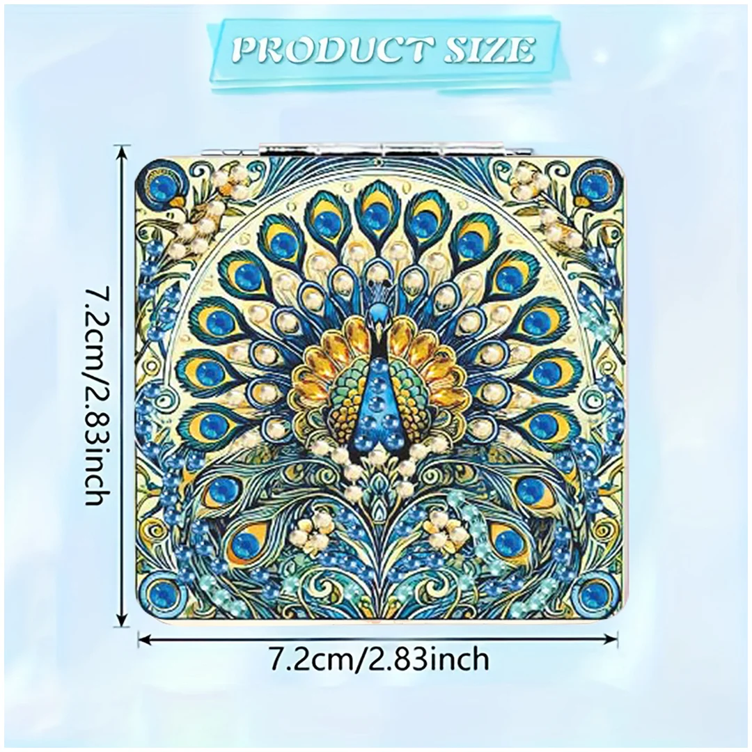 Blue Peacock DIY Special Shaped Diamond Painting Compact Mirror Kits Diamond Art Painting Pocket Mirror for Adults and Beginners