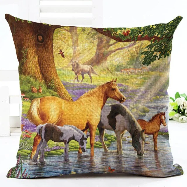 Linen Pillow Case - Cartoon Pig Bear Rabbit Horse Tiger