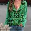 Women's Spring V-neck Butterfly Print Zip Long Sleeve T-Shirt
