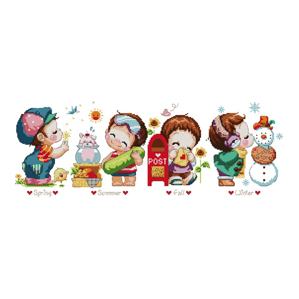 

Four Seasons Boy - 14CT Stamped Cross Stitch - 59*27cm, 501 Original