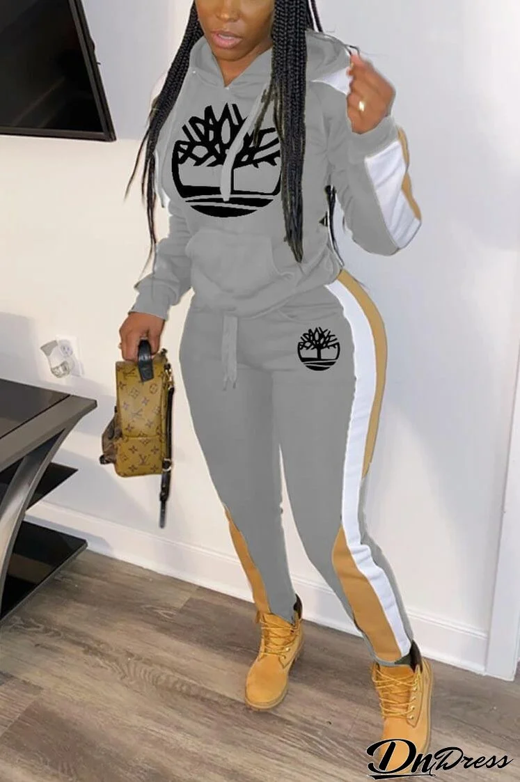 fashion printing hooded two piece