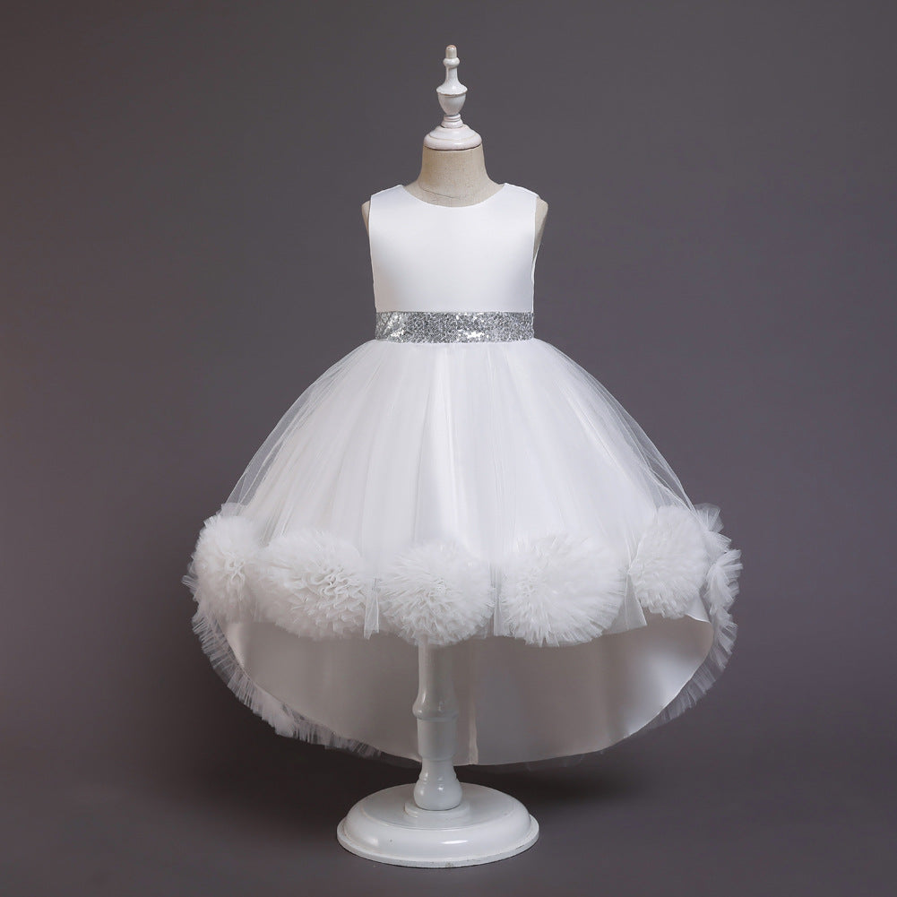 Oknass Green Jewel Hi-Lo Flower Girl Dress with Appliques