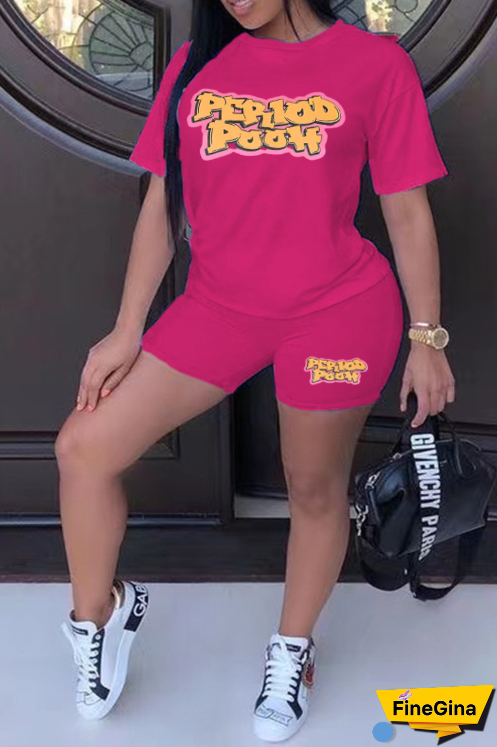 Purple Casual Street Print Patchwork Letter O Neck Plus Size Two Pieces