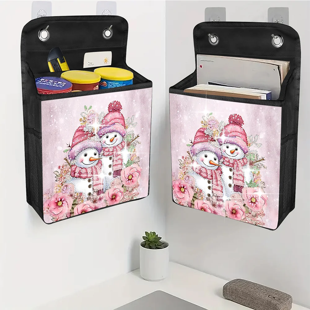 5D DIY Pink Snowman Diamond Painting Hanging Storage Bag Diamond Art Organizer Box Home Decor 