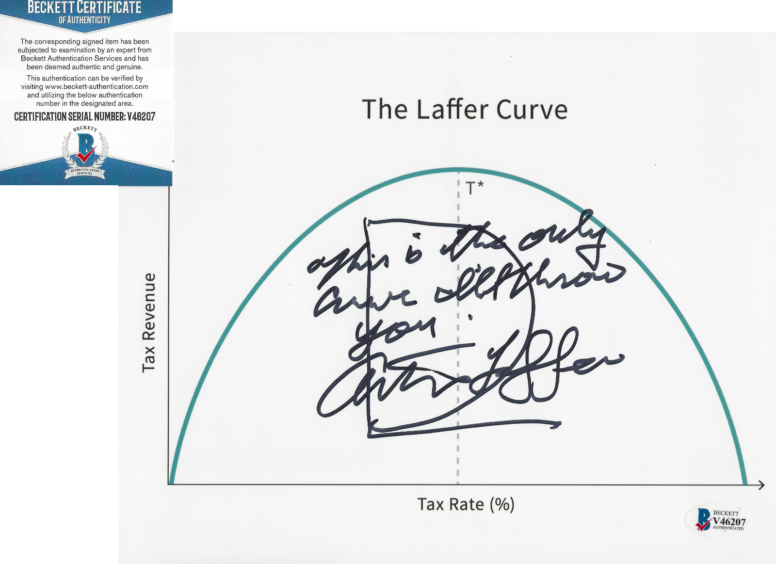 ARTHUR LAFFER CURVE REAGAN ECONOMICS ADVISOR SIGNED 8x10 Photo Poster painting BECKETT COA BAS