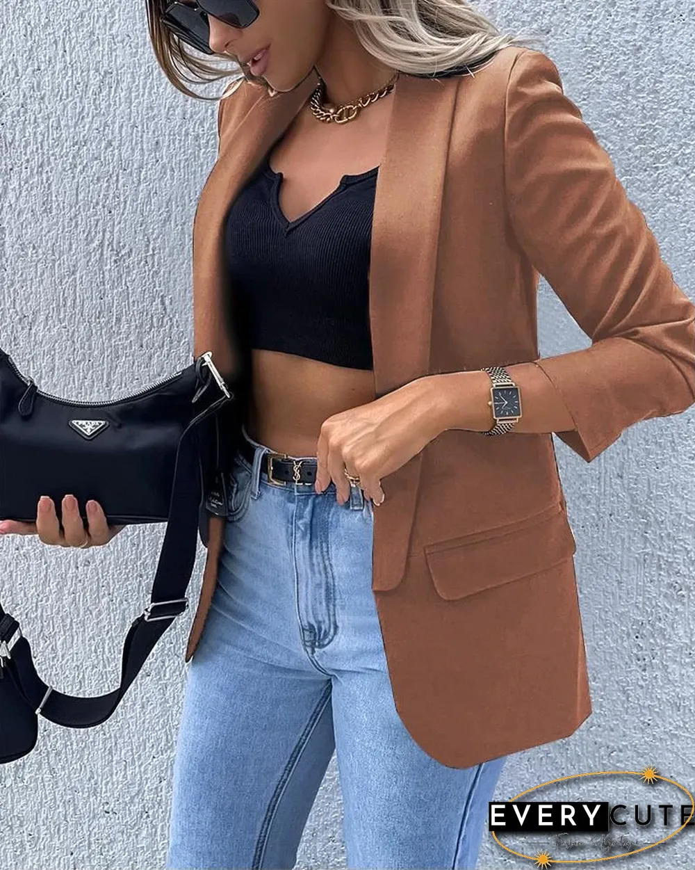 Long Sleeve Shawl Collar Flap Detail Blazer