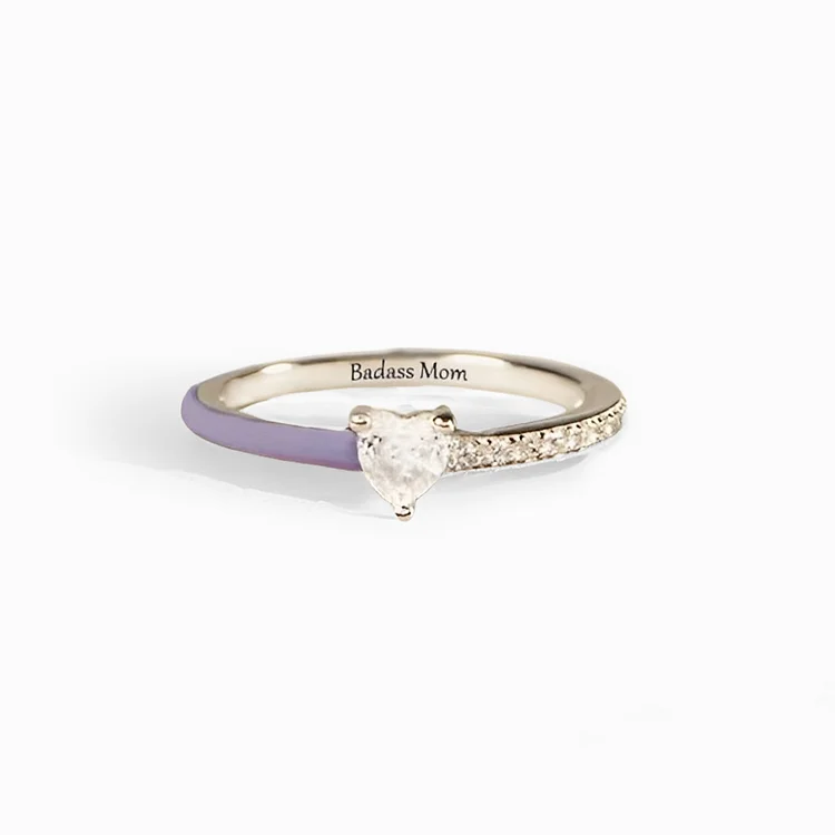 Matching Badass Mother & Smartass Daughter Purple Green Heart-cut Rings