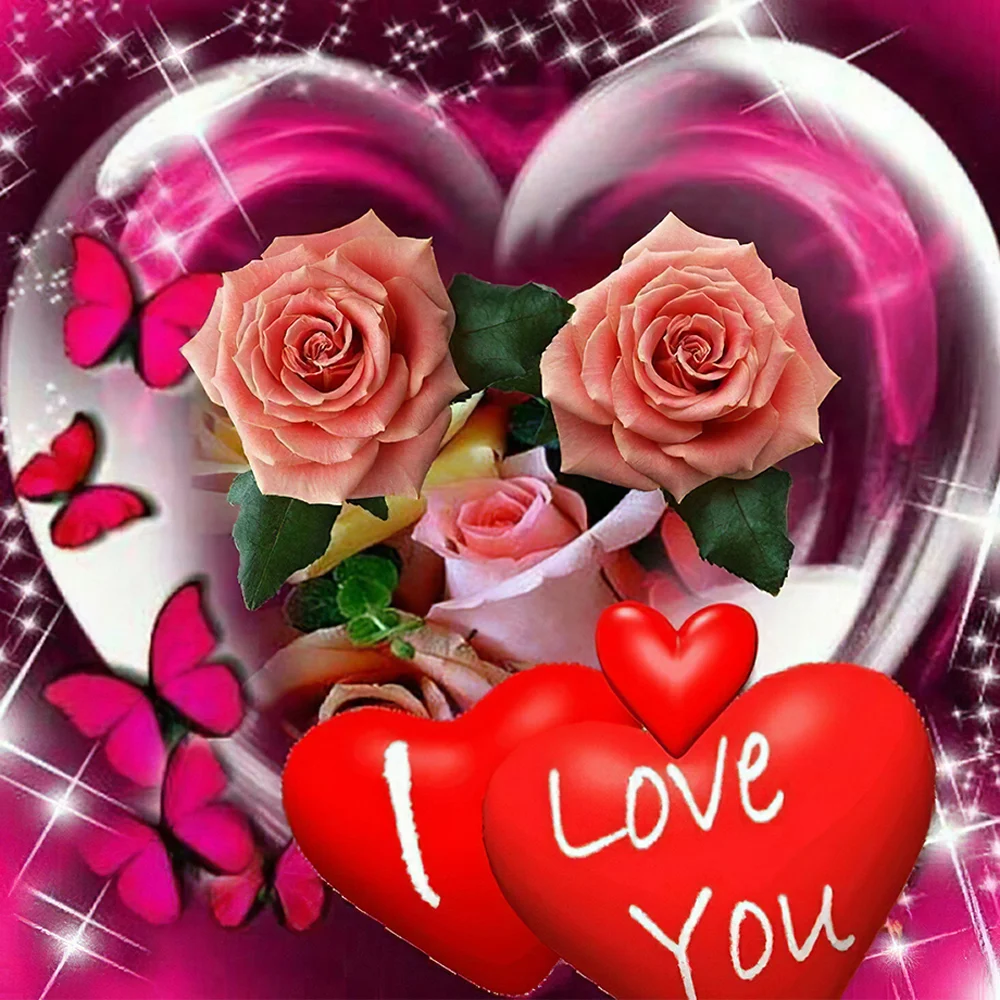 Diamond Painting - Full Round/Square Drill - Love Heart Rose(30*30 - 50*50cm)