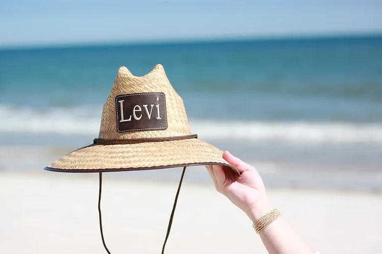💖For Family💖Straw Lifeguard Hat with Leather Patch Monogram - Personalized Panama Sun Hat™
