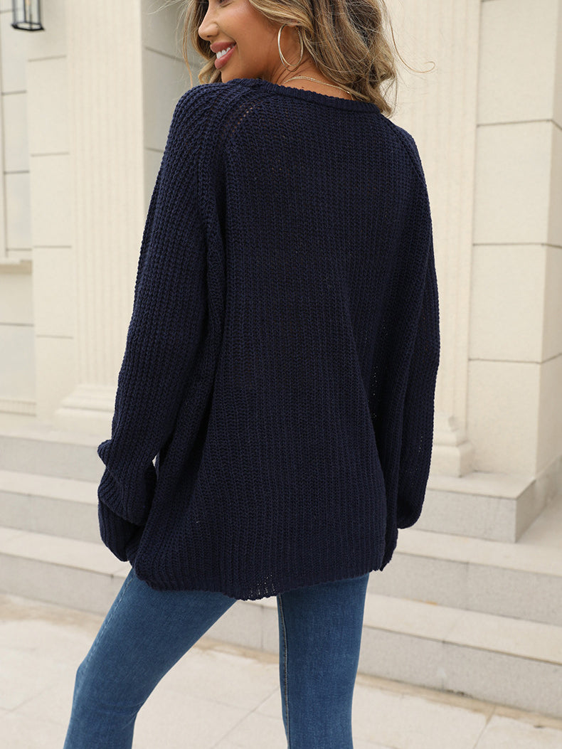 Solid Color Scoop Neck Sweater For Women Elegant Long Sleeve Top