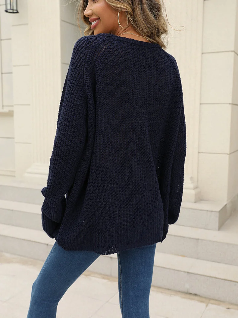 Solid Color Scoop Neck Sweater For Women Elegant Long Sleeve Top