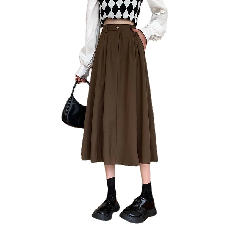 Brownm Brownm High Waist Skirt Female 2023 Autumn And Winter New Korean Version Show Thin Long Skirt Popular Big Swing A-Word Skirt Tide