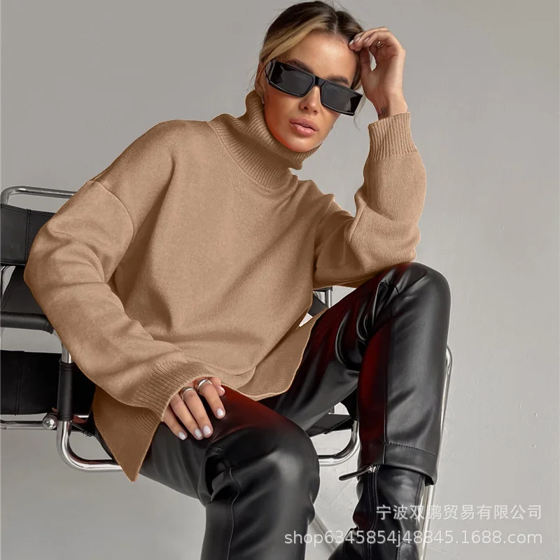 Athvotar Athvotar High-Necked Sweater For Autumn/Winter 2025 Women Selling Open-Fork Knitted Shirt Design Soft Tops Ins