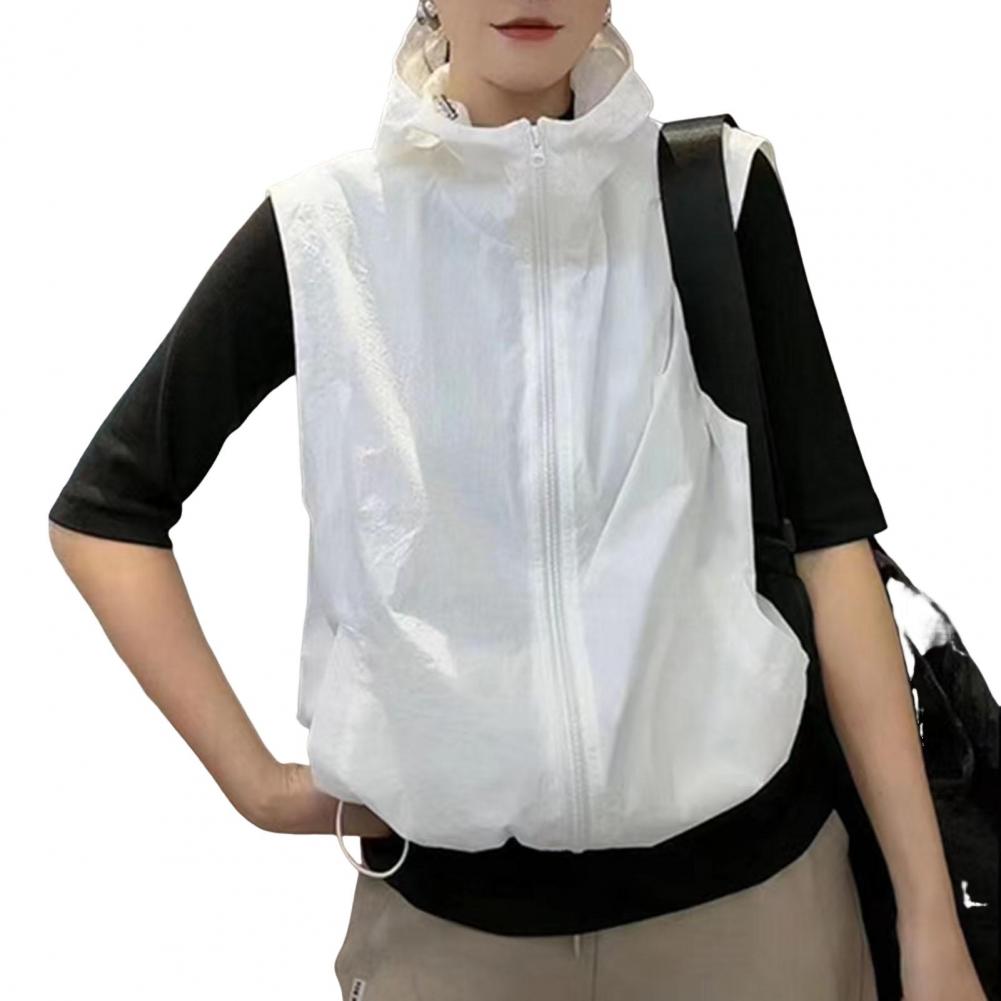Outebook Vintage Black Vests Women Korean Fashion Oversize Casual Sleeveless Hooded Zipper Jacket Summer Thin Coat Harajuku Top