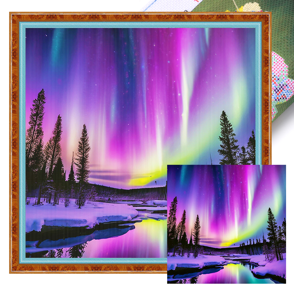 Forest Glacier Aurora Full 11CT Pre-stamped Canvas(40*40cm) Cross Stitch