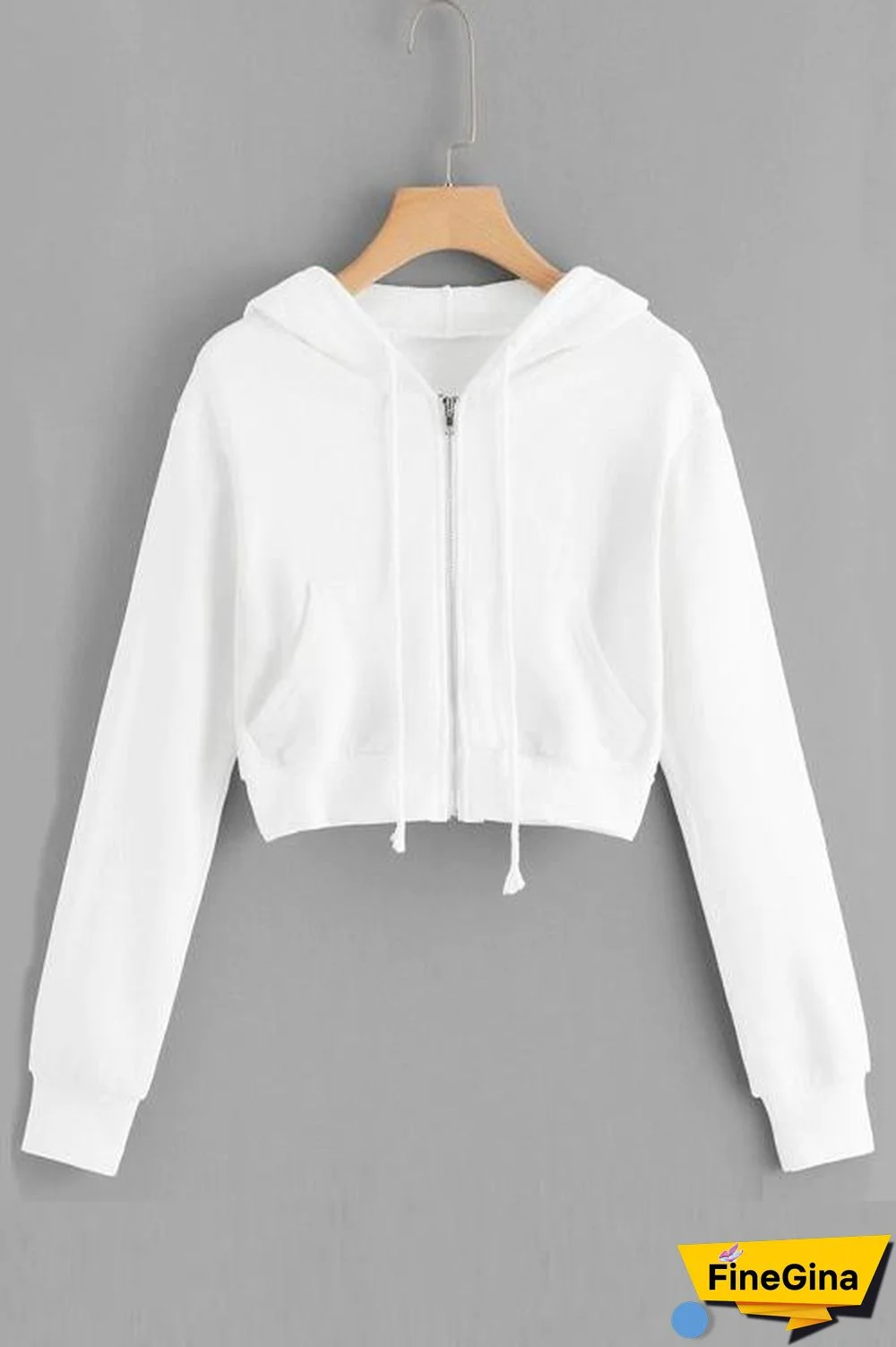 Pockets Zipper Hoodie Crop Jackets