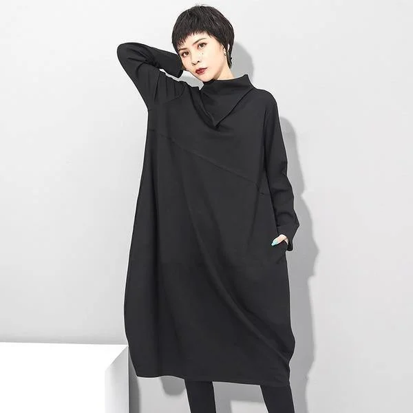 omychic plus size black for women casual loose autumn winter dress