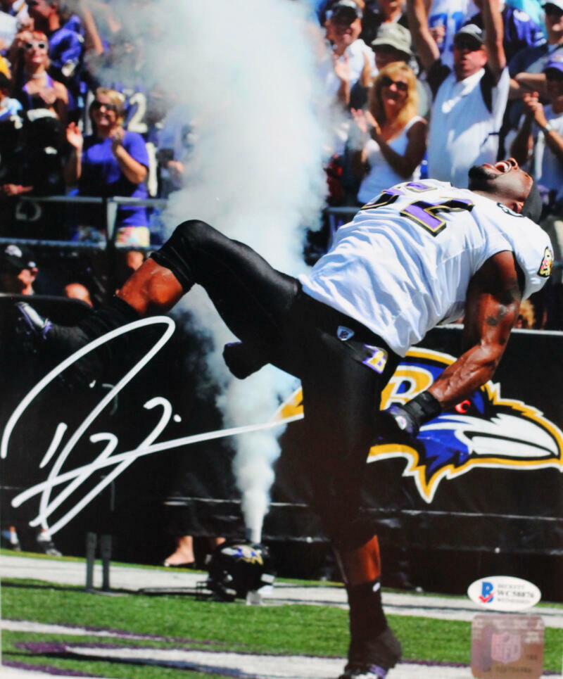 Ray Lewis Autographed Ravens 8x10 HM Tunnel Dance Photo Poster painting - Beckett W Auth *White