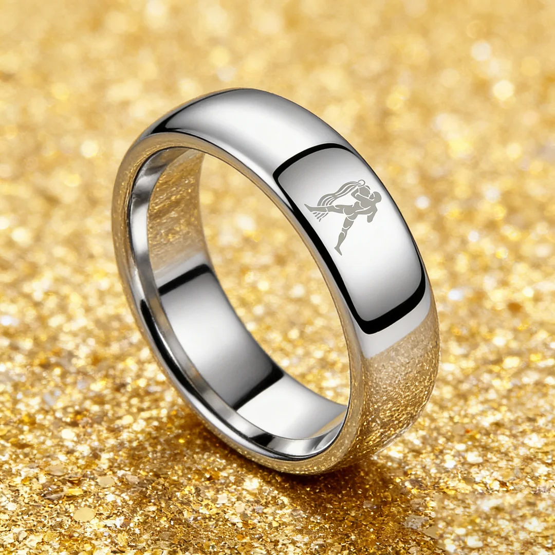 Dome Sliver Tungsten Carbide Rings Aquarius Couples Tungsten Wedding Bands for Men or Women 4MM 6MM 8MM