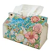 (24cm)Ocean Butterfly Rose 24cm DIY Diamond Painting Rhinestones Decorative Tissue Box Reusable Crystal Mosaic PU Tissue Holder for Home Car Desk Decoration Craft