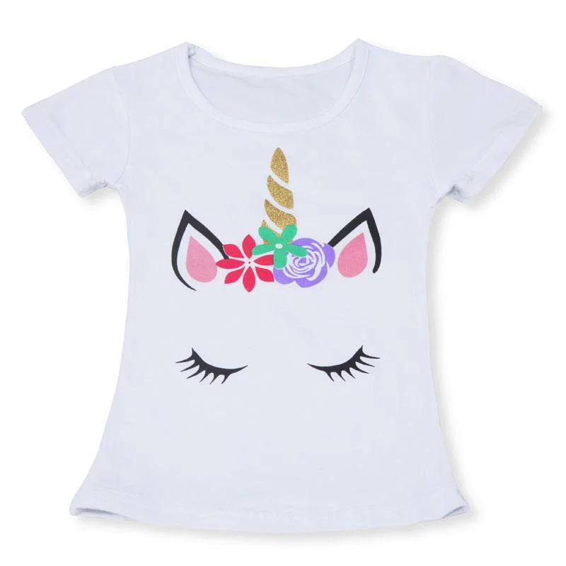 Black White Tees For Girl Boys T-shirts Short Sleeve Summer Clothes Cartoon Unicorn Unisex Tops Girl T shirts 3-8T Kids Clothing