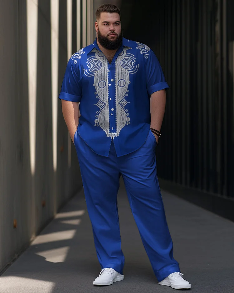 Men's Plus Size Gradient Retro Ethnic Short Sleeve Walking Suit