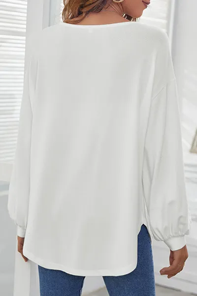 Casual Solid Buckle O Neck Tops(3 Colors)