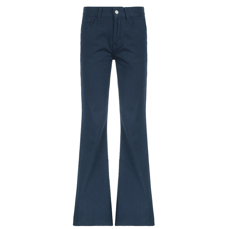 Aiertu casual dinner outfit fall Low Waist Casual Straight Jeans Slim American Retro Dark Blue Loose Pants for Women aiertu