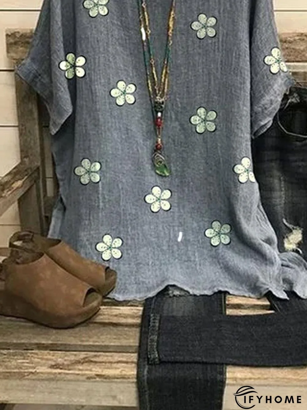 Gray Casual Patchwork Round Neck T-shirt | IFYHOME