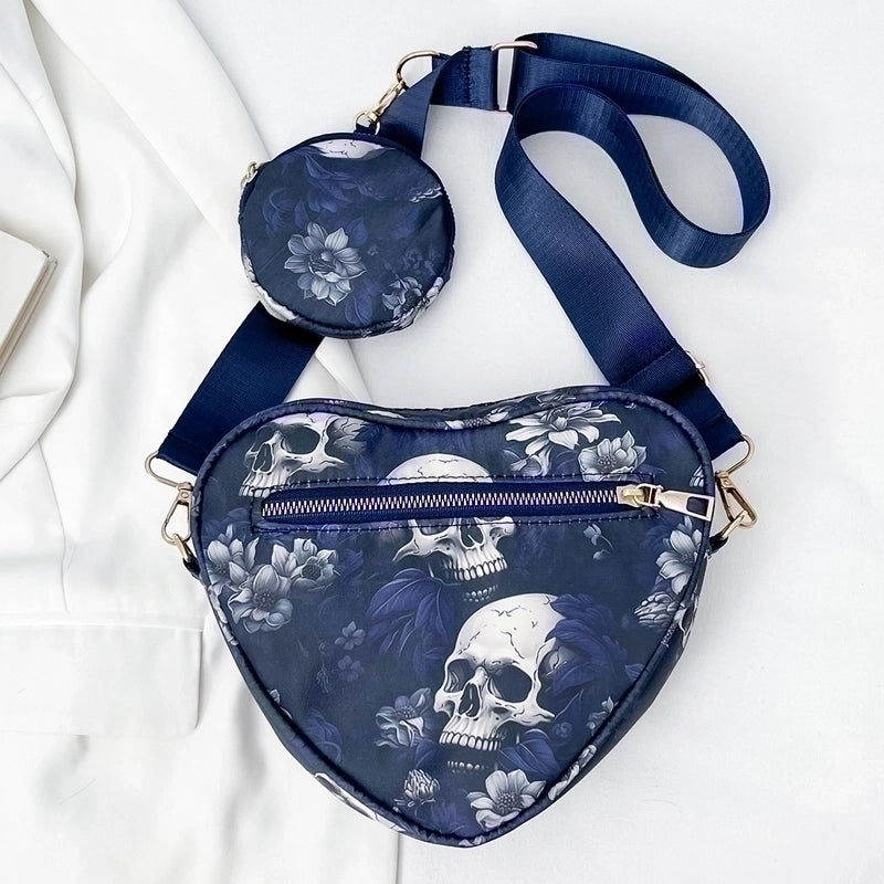 Halloween Unisex Medium Nylon Skull Streetwear Zipper Bag Sets Crossbody Bag